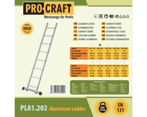 Драбина приставна алюмінієва Procraft PLA1.202