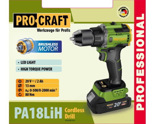 Шуруповерт Procraft PA18LiH (з 1 акб і зп)