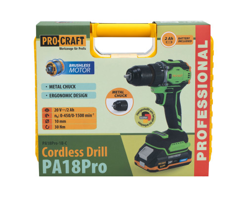 Шуруповерт Procraft PA18Pro (з 1 АКБ 2Аг)