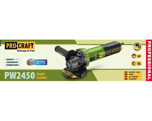 Кутошліфувальна машина безщіткова Procraft PW2450 125 мм