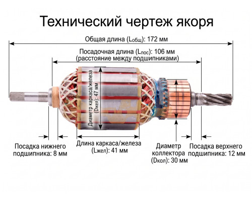 Якорь для газонокосилки Элпром ЭТЭ 2000, Craft-tec CX-GS 2200, Craft-tec 1750, Темп КГ-1700, Элпром 1500