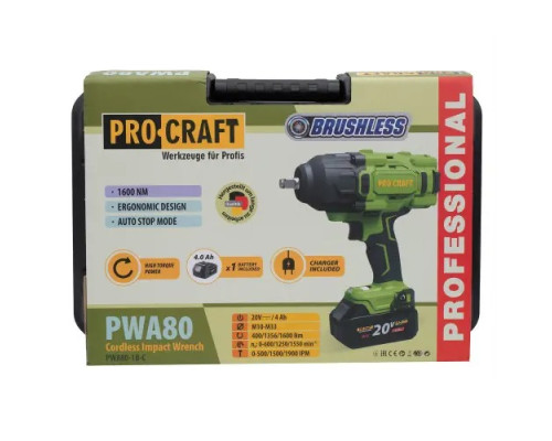 Акумуляторний гайковерт Procraft PWA80 Кейс (с 1 АКБ и ЗП)
