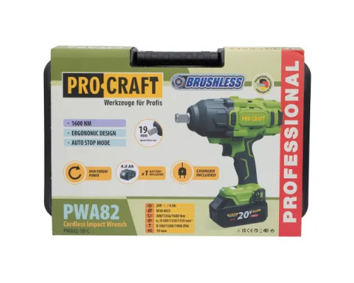Акумуляторний гайковерт Procraft PWA82 Кейс (с 1 АКБ и ЗП)