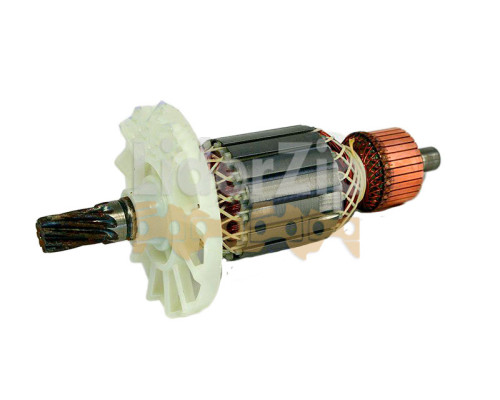 Якір для відбійного молотка Powertec (Повертек); Lобщ.196, Lпос.149.5, Dжел.53, Lжел.45, Dкол.37, z9, право; пос.подш: верхн.17, ніжн.12