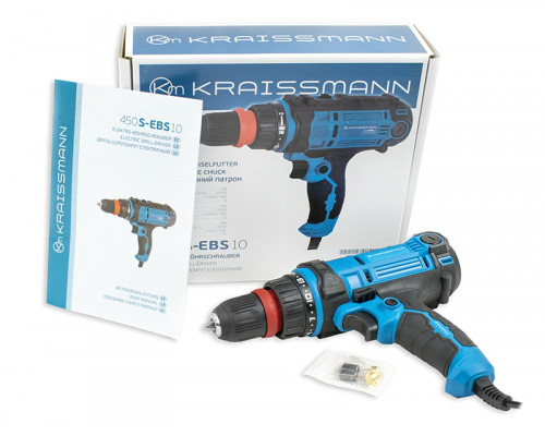 Шуруповерт мережевий KRAISSMANN 450 S-EBS 10 (двошвидкісний, DFR патрон)
